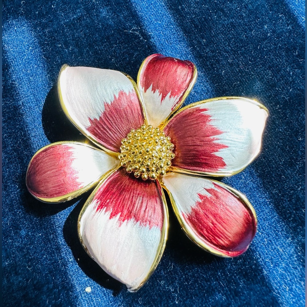 RUCINNI Large Pink LILAC FLOWER BROOCH And PENDANT COMBO Gold Tone.